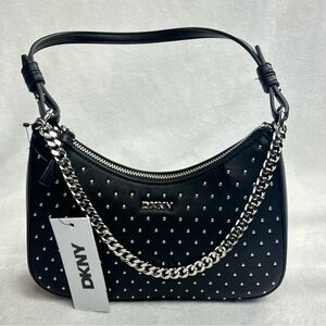 DKNY Black Studded Shoulder Bag with Chain